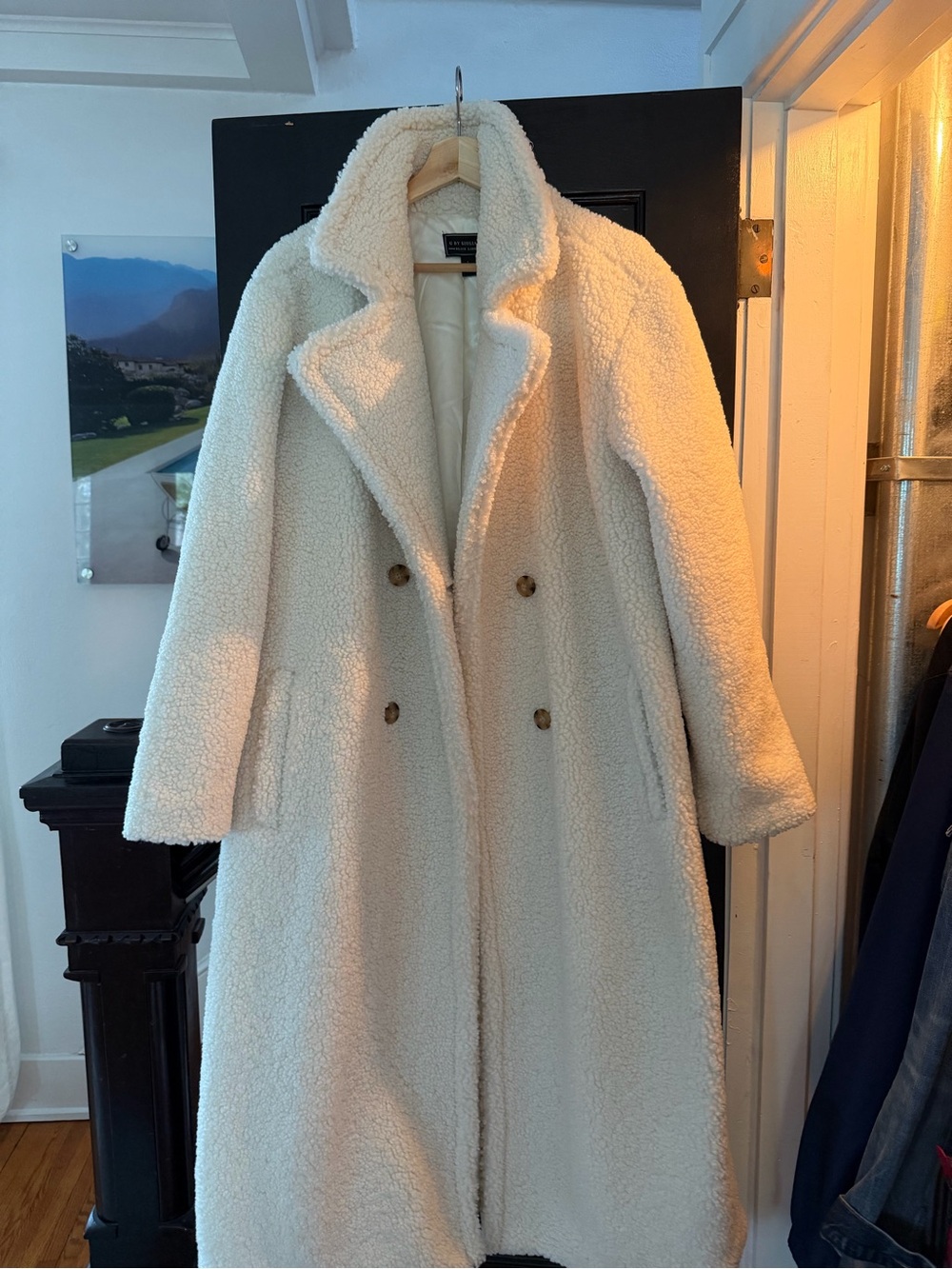 G by Giuliana Cream Teddy Double-Breasted Long Coat
